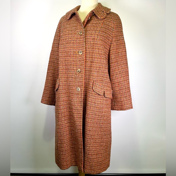 Vintage 60s/70s Harris Tweed Women’s Wool Overcoat Houndstooth Tar-Shire Mod - Picture 1 of 16